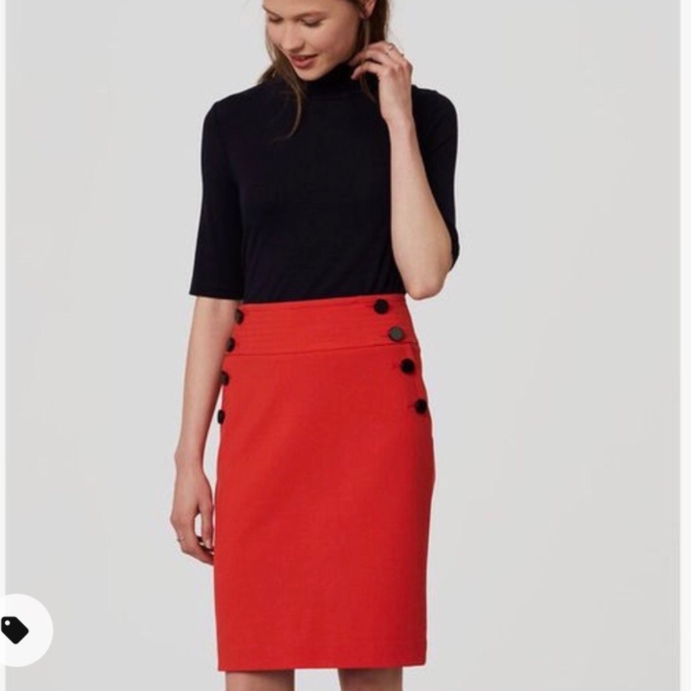 LOFT Red Bi-Stretch Sailor Pencil Skirt Size 8 NWT